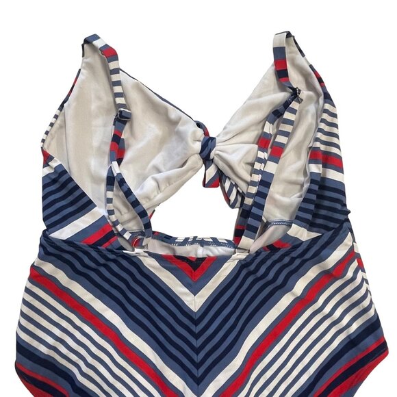 Time Tru L One Piece Swim Suit Red White Blue Patriotic Sailor Cutout Peep Vneck - Picture 6 of 12